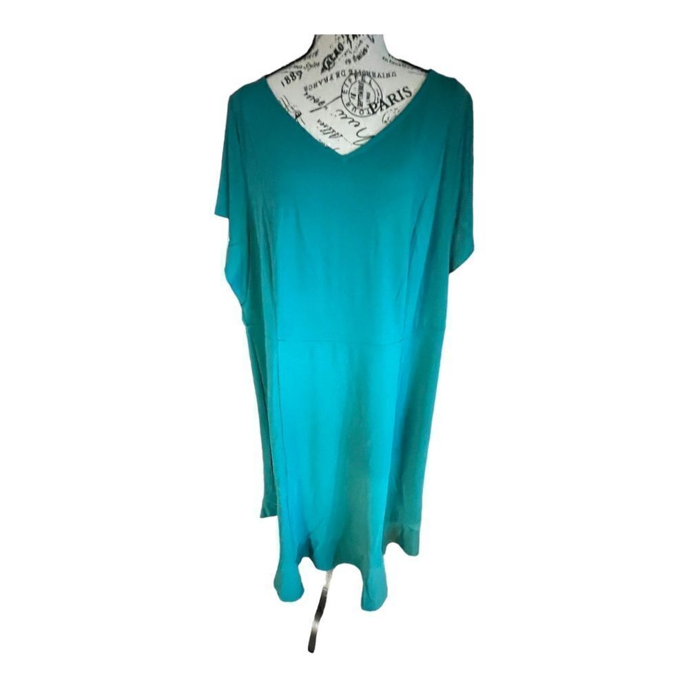 NWOT IssacMizeahive Long Swing Dress w/Ruffle Hem Sz 2XP Teal Green